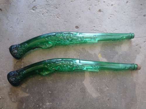 Cool pair vintage green glass decanters One do have a small hole that need to be fixed