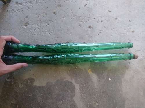Cool pair vintage green glass decanters One do have a small hole that need to be fixed