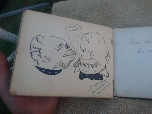 SWEET LITTLE AUTOGRAPH BOOK WITH POSTCARDS BELONGED TO JESSIE ELLIS 1920.COVER LOSE