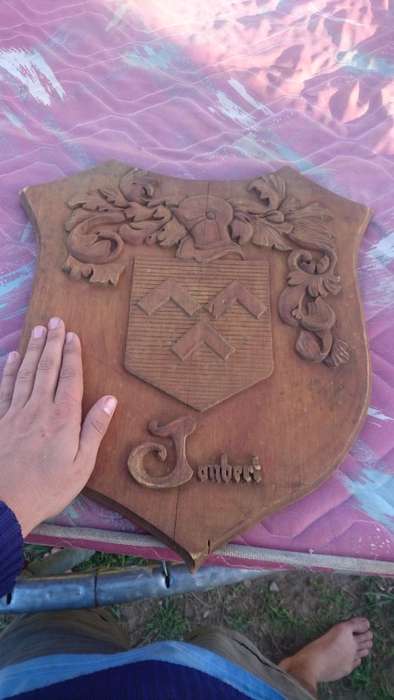 Huge carved in wood Joubert family crest 45cm tall