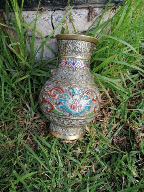 1920s Stunning Champleve enameling. High quality detailed solid brass vase!!!!