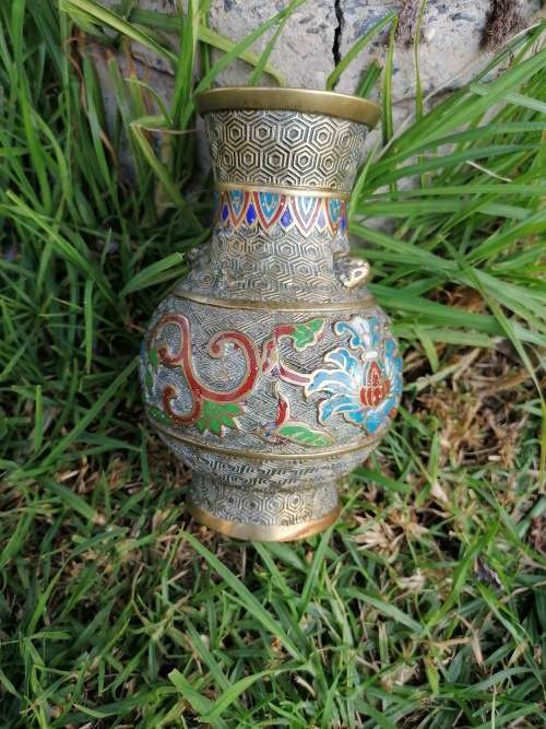 1920s Stunning Champleve enameling. High quality detailed solid brass vase!!!!