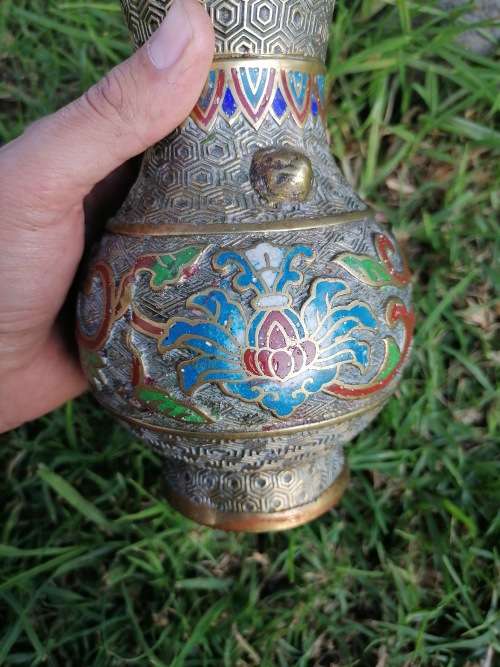 1920s Stunning Champleve enameling. High quality detailed solid brass vase!!!!
