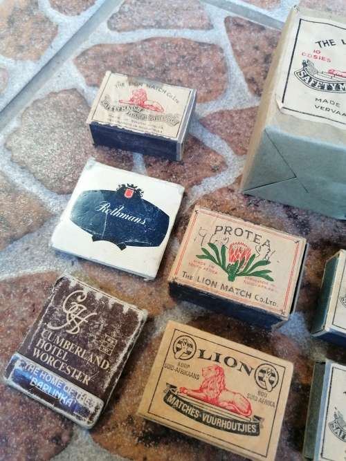 Very old match collection, some full some empty