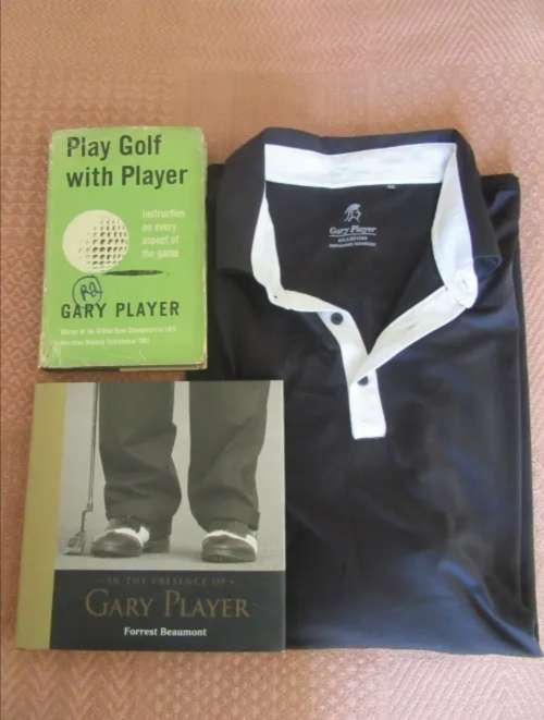 TWO GARY PLAYER BOOKS - ONE SIGNED - AND GOLF SHIRT