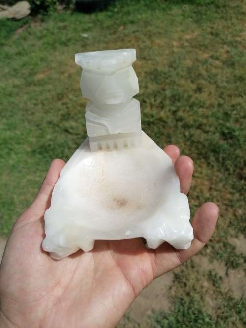 Vintage Hand Carved Alabaster Stone Aztec Mexico Ashtray