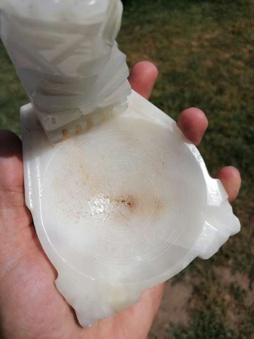 Vintage Hand Carved Alabaster Stone Aztec Mexico Ashtray