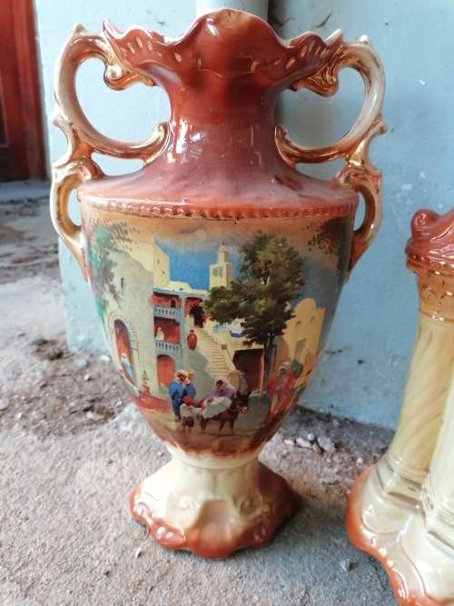 Wow stunning old porcelain Mantle set. Clock needs a service