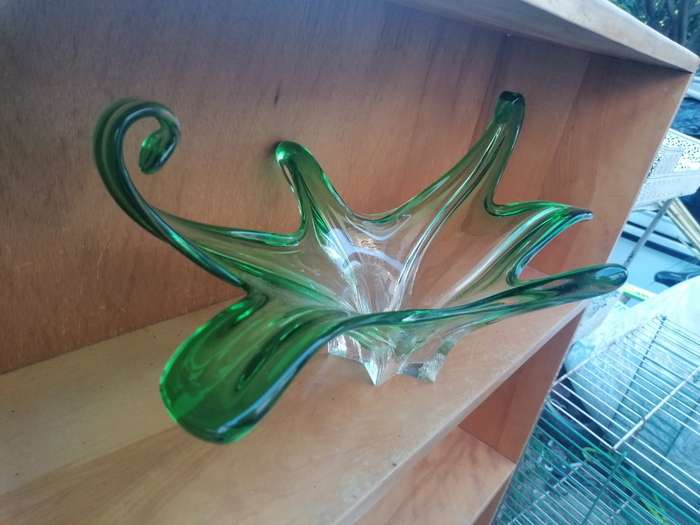 Large Stunning Midcentury Green Murano Glass Bowl.