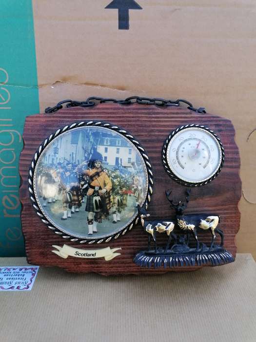 Vintage Scottish Thermometer wood plague