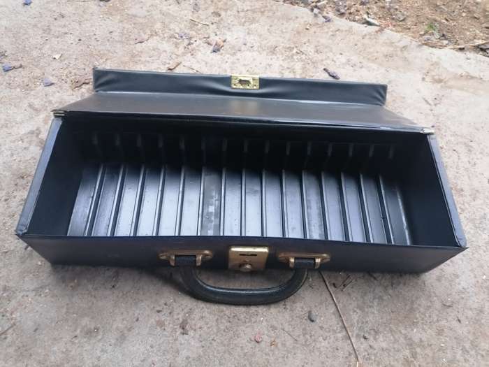 Vintage his master voice tape holder with key. Lock in working condition