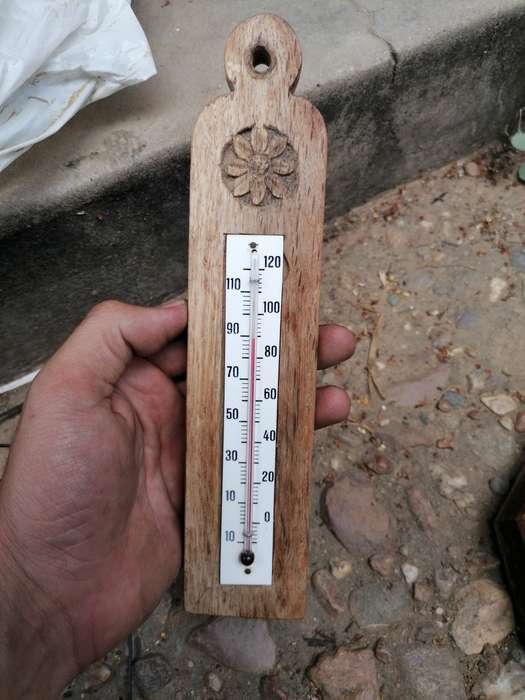 Antique carved wood thermometer. Sadly the glass broke after picture taken