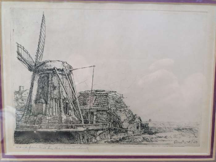 RARE FIND 1641 REMBRANDT ` THE WINDMILL ` ETCHING  HAND PRINTED BY THEO BEERENDONK