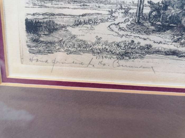 RARE FIND 1641 REMBRANDT `Landscape With Old Country Kate, ETCHING HAND PRINTED BY THEO BEERENDONK