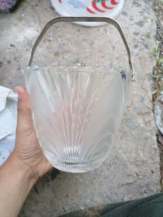 Vintage Clear Frosted Art Deco Glass Ice Bucket