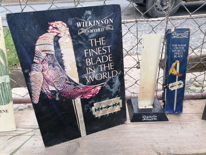 Rare find original Wilkinson sword razor blade stand and advertisement