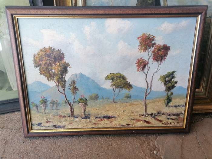 original signed and framed E B King (1955) oil on board landscape painting