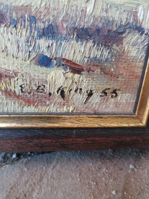 original signed and framed E B King (1955) oil on board landscape painting