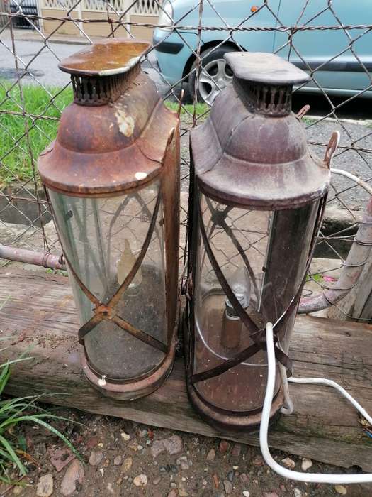 Pair of vintage rustic looking lamps. Condition as per picture