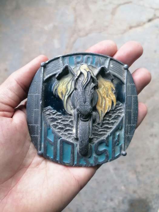 AWESOME IRON HORSE BELT BUCKLE MANUFACTURED EXCLUSIVELY FOR TANSIDE LTD ENGLAND 1990