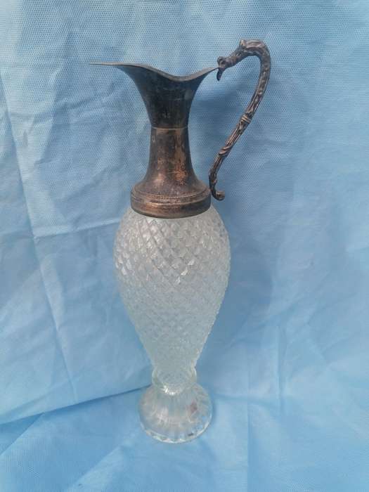 Vintage Crystal Diamond Cut Gilded Snake Handle Pitcher