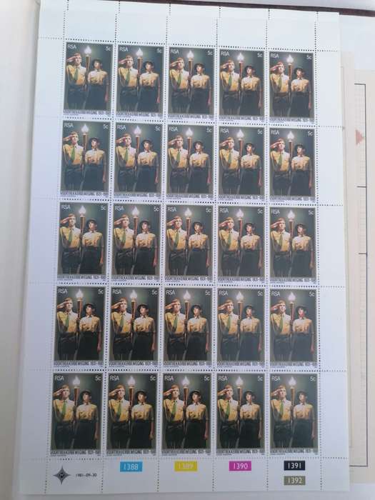 2 shears of unused South Africa 1981 5c Voortrekker Anniversary stamps