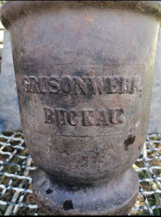 Large and heavy grusonwerk mortar and pestle