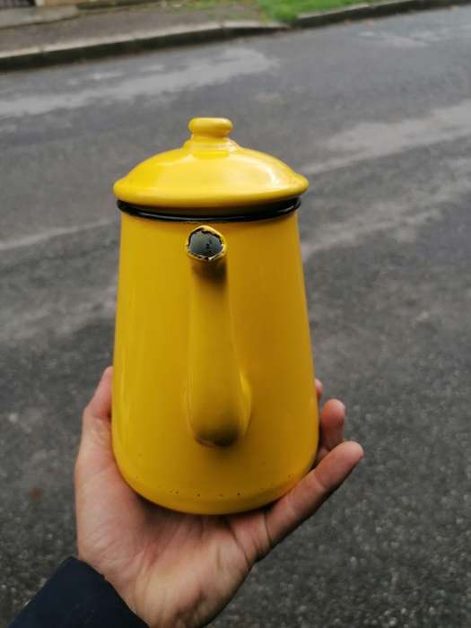 Vintage yellow Enamelware kettle