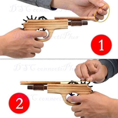 Kids Toys Wooden Toy Gun Classic Playing Rubber Band Pistol Elastic Band Launcher (Brown)..!