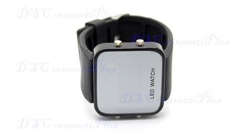 Stylish Rubber Band Mirror Dial Red LED Light Wrist Watch (Black)..!