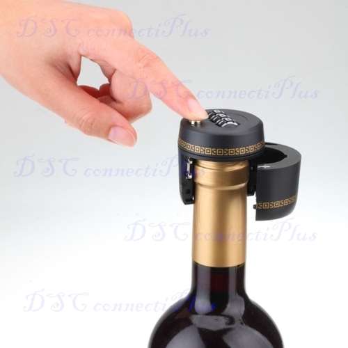 Plastic Password Combination Lock Wine Bottle Stopper Vacuum Plug Preservation Device (Black)..!