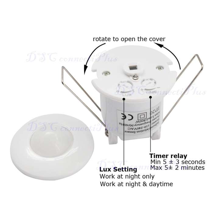 230V 360 Degree Ceiling PIR Infrared Motion Sensor Switch w/ Time and LUX Adjustments (White)..!