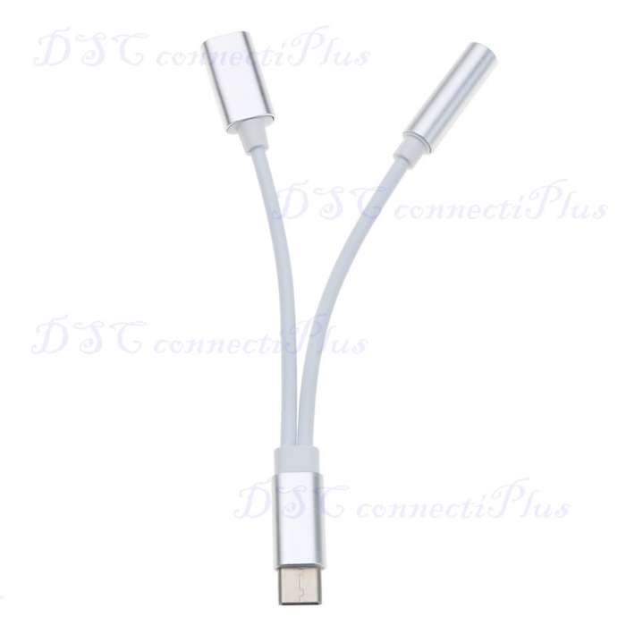 Mini Type-C to 3.5mm Female AUX Earphone Audio Cable 2-in-1 Music Port Adapter (Black+White)..!