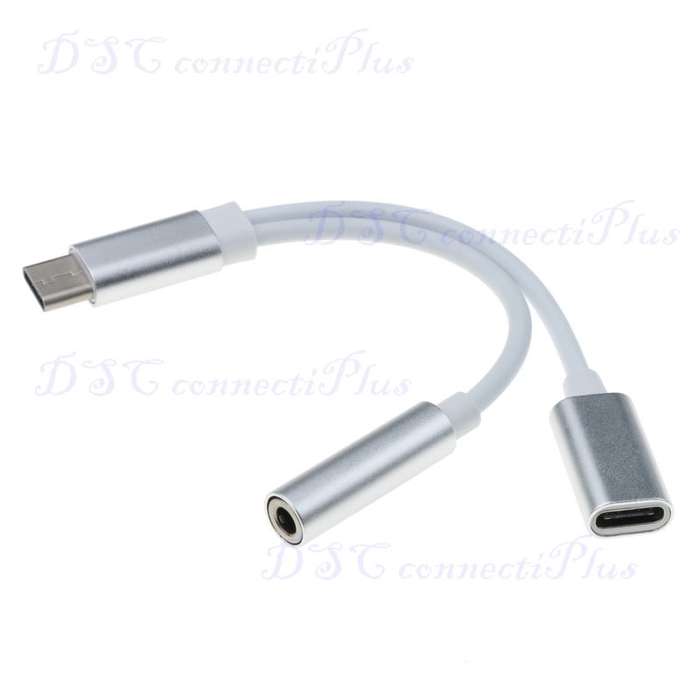Mini Type-C to 3.5mm Female AUX Earphone Audio Cable 2-in-1 Music Port Adapter (Black+White)..!