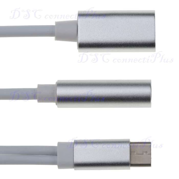 Mini Type-C to 3.5mm Female AUX Earphone Audio Cable 2-in-1 Music Port Adapter (Black+White)..!