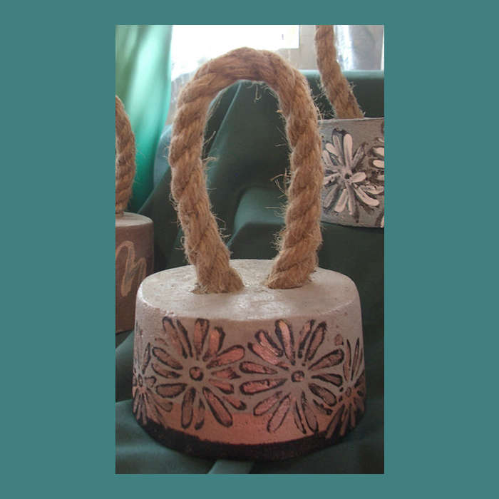 HAND CRAFTED CEMENT DOOR STOP WITH ROPE HANDLE