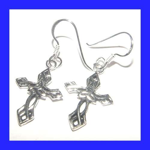 Sweet Dangling Cross Earrings In Solid Sterling Silver