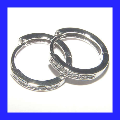 Pretty Cubic Zirconia Hoop Earrings in Solid Sterling Silver