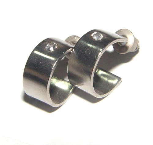 Sweet Silver Hoop Earrings with Rhinestones.