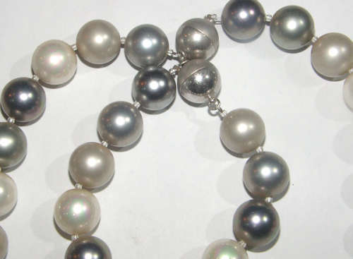 14mm SHELL PEARL NECKLACE AND BRACELET SET - SOLID .925 STERLING SILVER CLASPS!