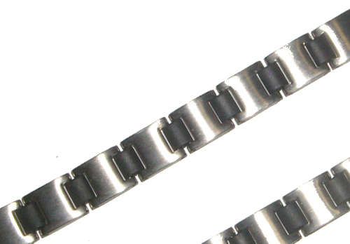 12mm Wide High Quality Polished Stainless Steel Bracelet With Black Links