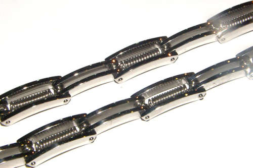 13,6mm Wide Heavy High Quality Polished Stainless Steel Bracelet With Black Links