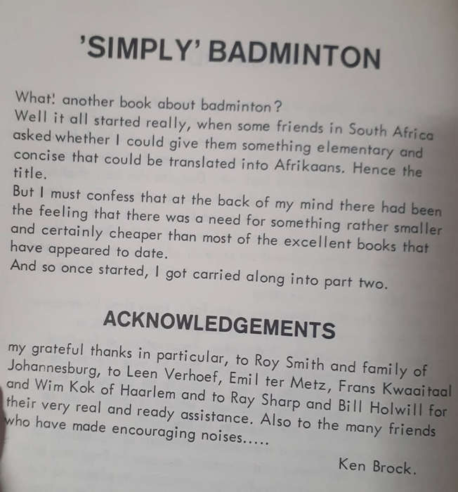 SOFT COVER - KEN BROCK - `SIMPLY BADMINTON` ( CONDITION GOOD)