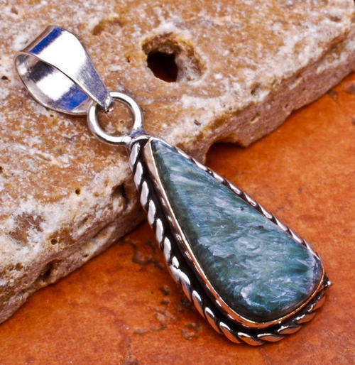 ***NATURAL GEMSTONES!!!***STUNNING NATURAL SERAPHINITE IN STERLING SILVER PENDANT!!!