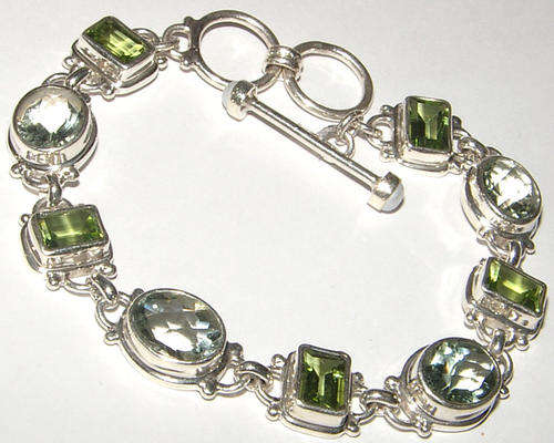 ***STUNNING*** NATURAL GEMSTONES STERLING SILVER TOGGLE BRACELET!!