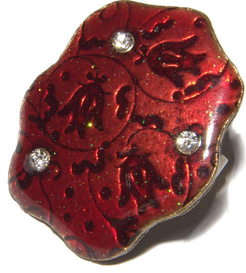 DRESS RING WITH RHINESTONES AND ENAMELLING