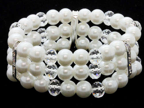 MULTI STRAND STRETCH BRACELET WITH PEARLS AND SWAROVSKI CRYSTAL BEADS - GORGEOUS!!
