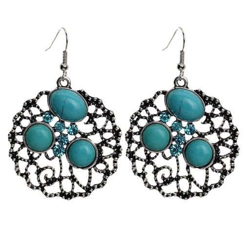 ***CHARM-ING!! ELEGANT TIBETAN SILVER TURQUOISE DANGLING EARRINGS!!