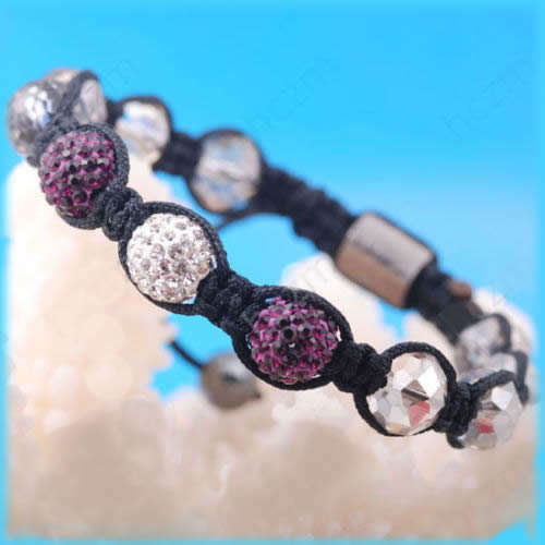 PRETTY DISCO BALL AND FACETED CHARM BLACK CORD MACRAME BRACELET!!