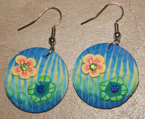 ***NEW!***PRETTY FIMO POLYMER CLAY AND RHINESTONE DANGLING EARRINGS!!!